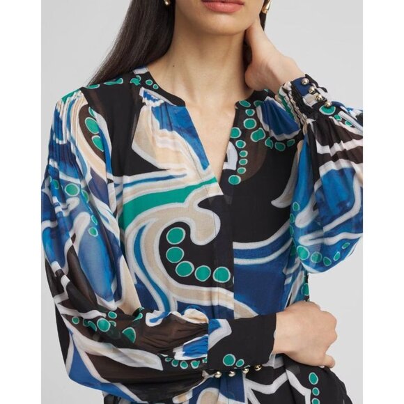 NEW Chicos Womens 10 Pintuck Detail Swirl Print Top Long Sleeve Blouse Shirt - Picture 14 of 16